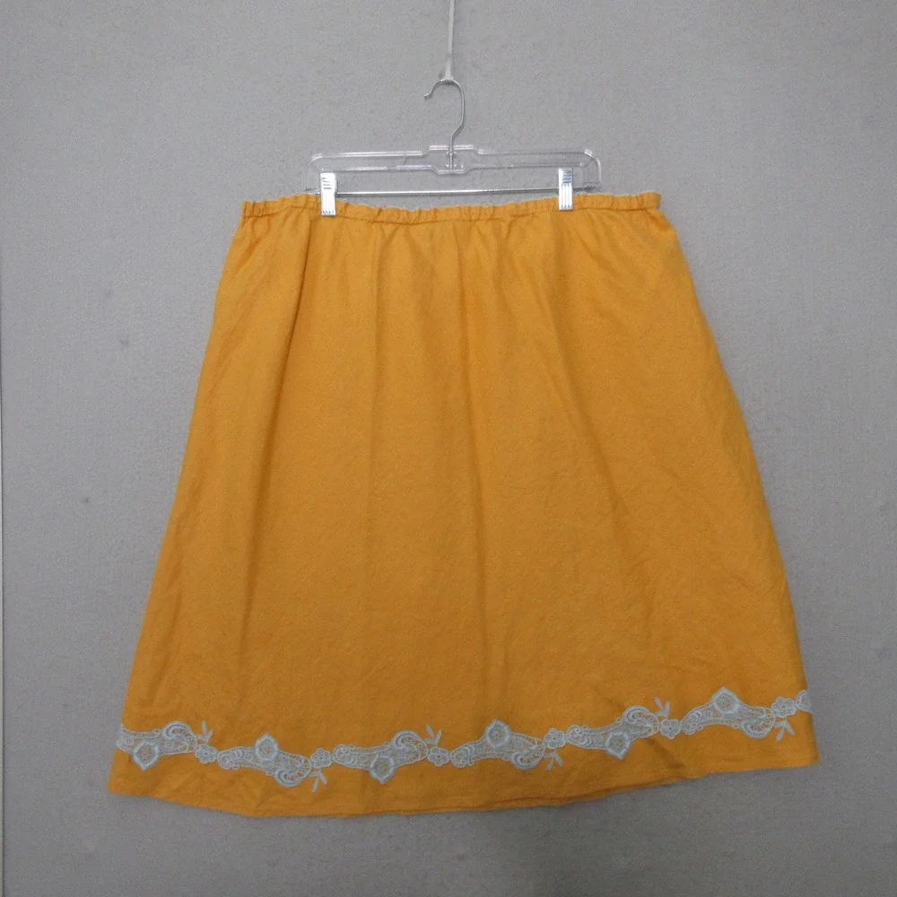 VTG J Jill Skirt Plus 4X Orange‎  Linen Lace Trim Embroidered Boho Cottage  NWT
